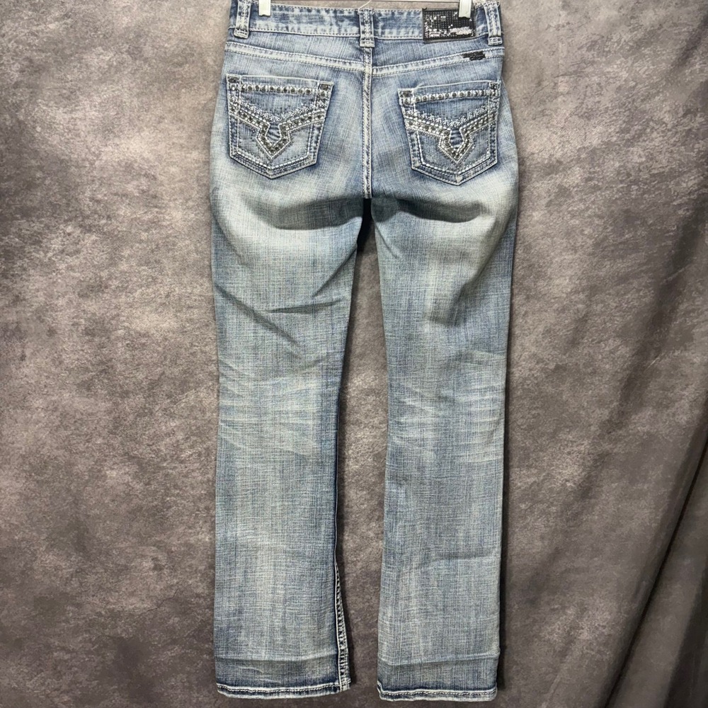Rock and Roll Cowgirl Mid Rise Bootcut Jeans Sz 29 Light Wash Bling Western Y2K